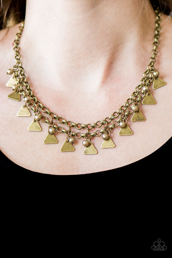 Pretty In Pyramids-Brass Necklace