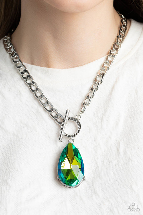 Edgy Exaggeration - Green Necklace