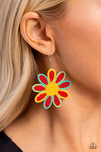 Decorated Daisies - Red Earring