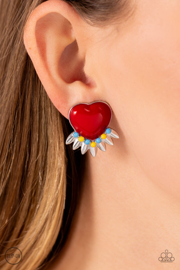 Spring Story - Red Clip On Earring