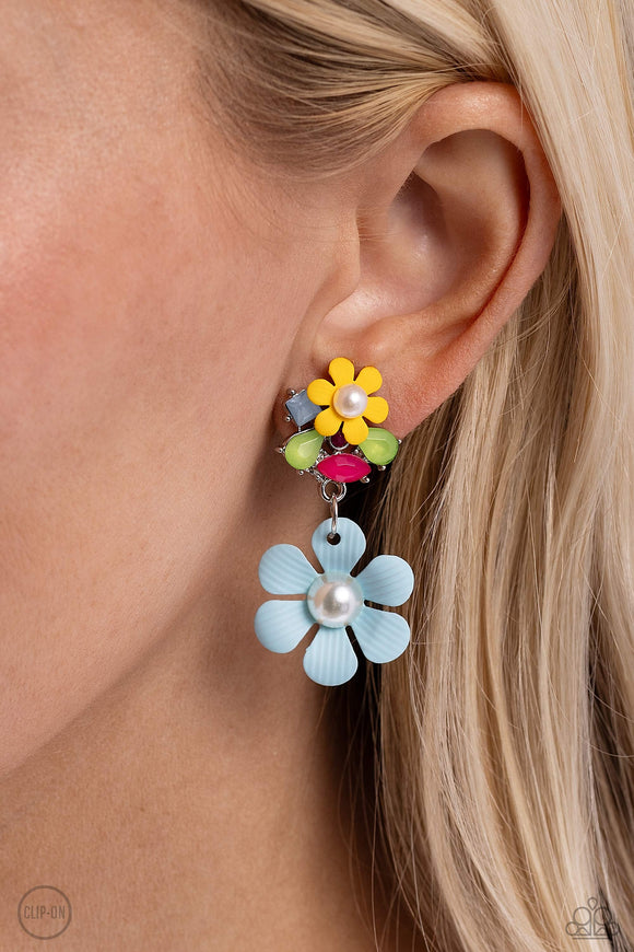 Festive Florals - Blue Clip On Earring