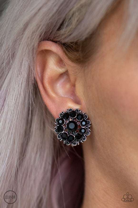 Business Bedazzle- Black Clip-On Earring
