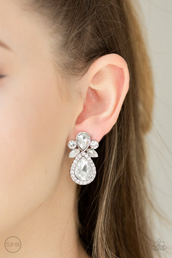 Celebrity Crowd- White Clip-On Earring