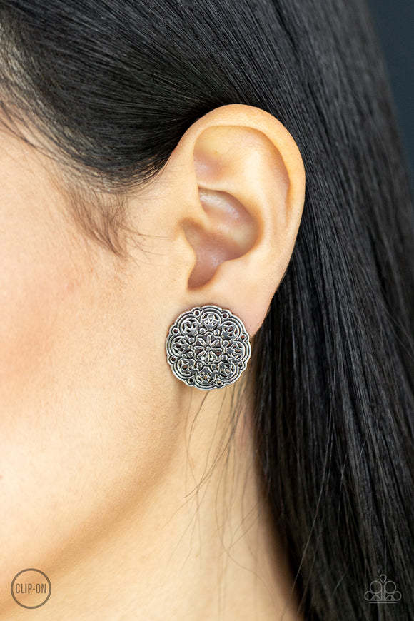 Mandala Harvest - Silver Clip On Earring