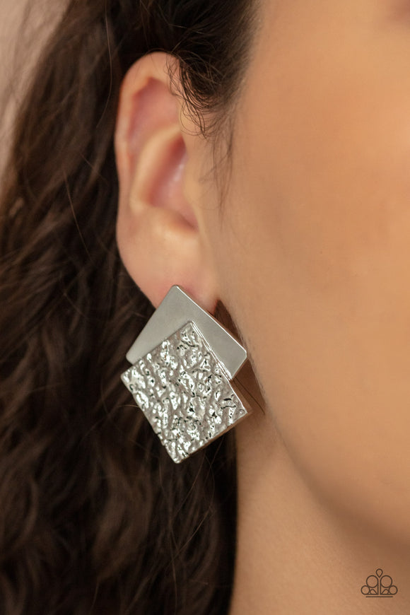 Square With Style - Silver Earring